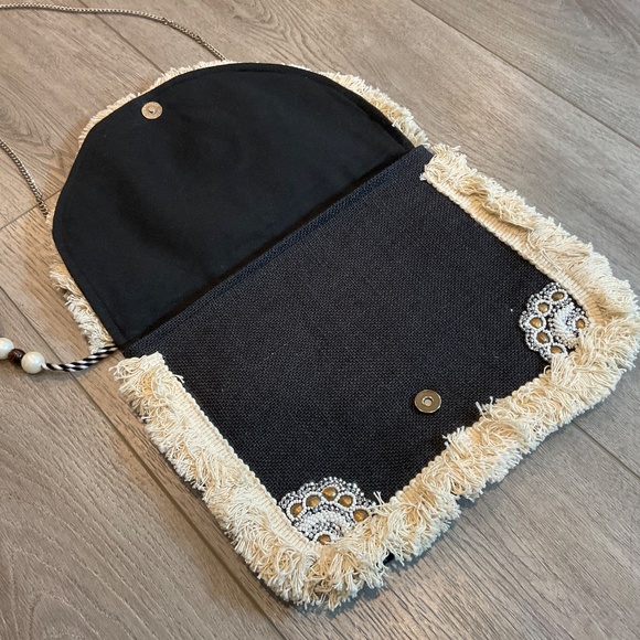 Bohemian Chic Crossbody Bag in Black and Cream - Picture 8 of 13